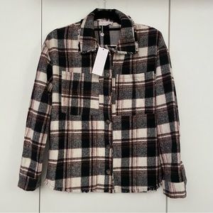 BNWT SAGE THE LABEL Canyon Plaid Raw Edge Back N Forth Shacket Cozy Soft Jacket